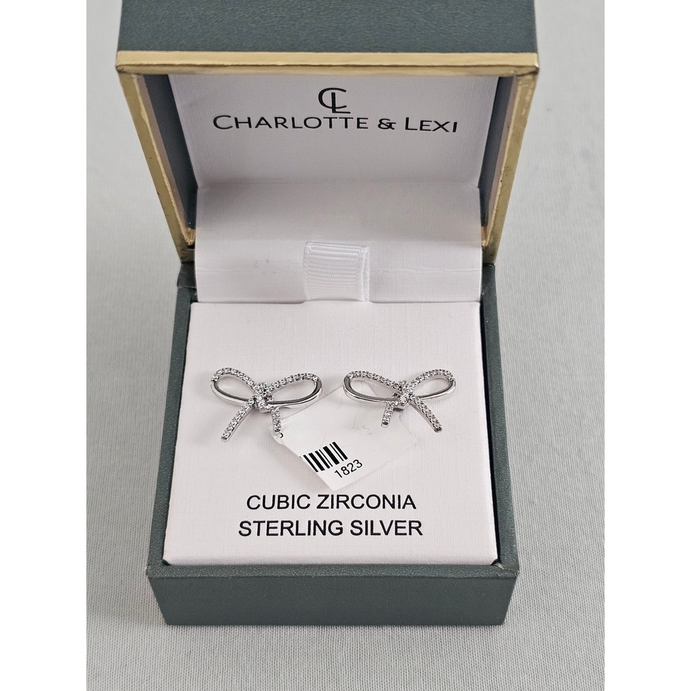 Charlotte & Lexi OS Sterling Silver Cubic Zirconia Bow Stud Earrings